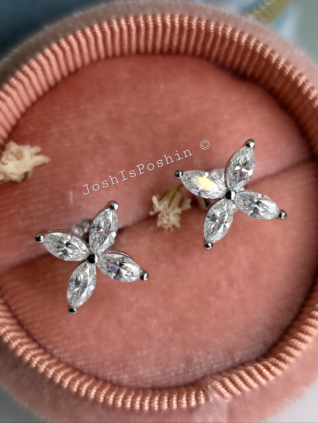 Moissanite Flower Stud Earrings In Sterling Silver